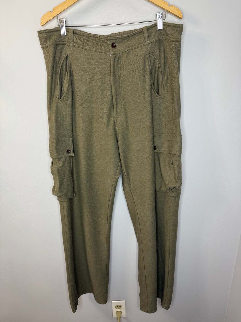 Vintage Polo Ralph Lauren Olive Green Cargo Pants Cotton Twill Wide Leg Men's L